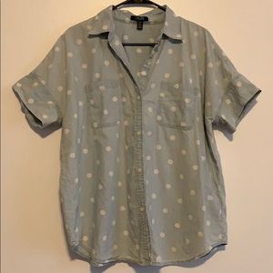 Polka Dot Denim Button Down Shirt